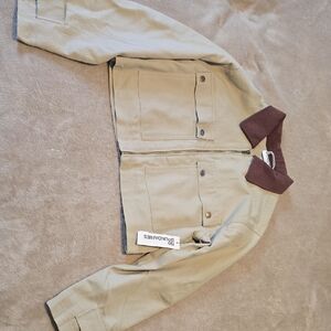 Women's Tan Barn Cropped Jacket with Brown Collar Size Small 2025 NWT